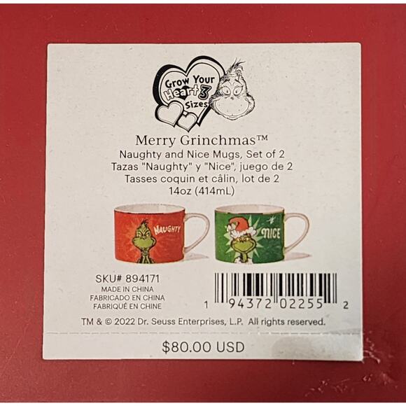 NEW Lenox Merry Grinchmas Dr. Seuss Mugs Set of 2 Naughty Nice Colorful 14 oz - Picture 4 of 10